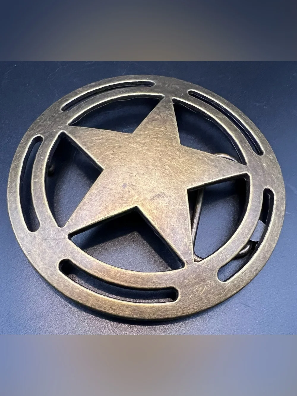 Vintage Brass Cutout Lone Star Belt Buckle – Round Western Badge Style